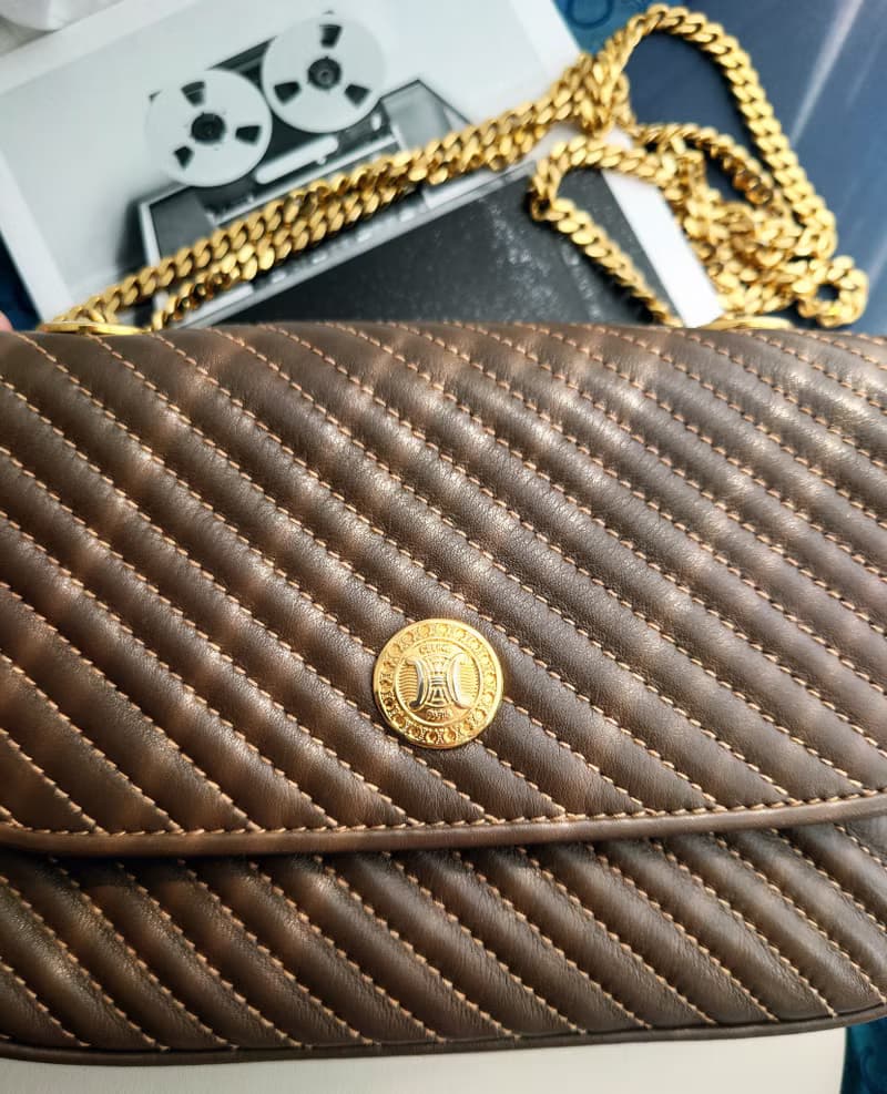 中古美品 CELINE 咖凱旋門晚宴包手拿包鏈條包斜揹包斜挎包單肩包