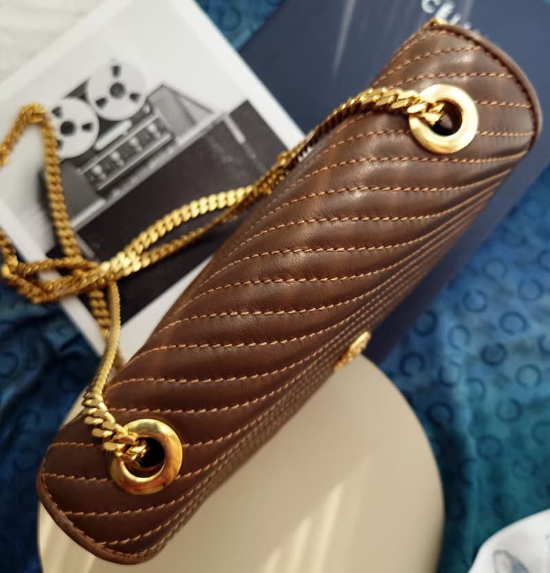 中古美品 CELINE 咖凱旋門晚宴包手拿包鏈條包斜揹包斜挎包單肩包