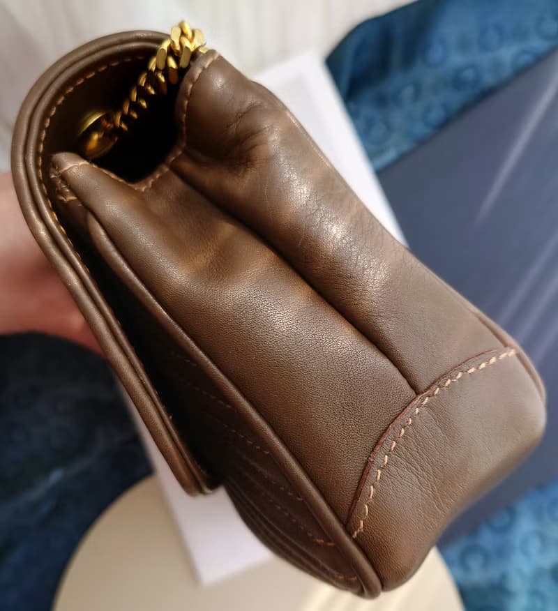 中古美品 CELINE 咖凱旋門晚宴包手拿包鏈條包斜揹包斜挎包單肩包