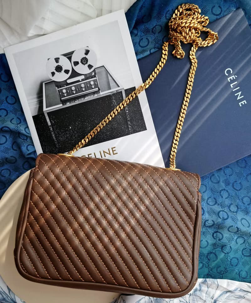 中古美品 CELINE 咖凱旋門晚宴包手拿包鏈條包斜揹包斜挎包單肩包