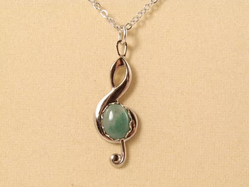 Treble Clef Music Note Symbol Musician Green Aventurine Pendant Necklace Jewelry