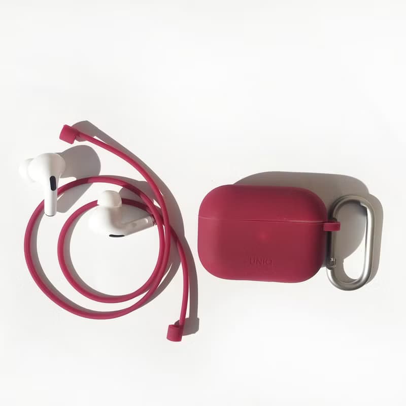 AirPods Pro Vencer矽膠保護套配掛鉤防丟線-勃根地紅