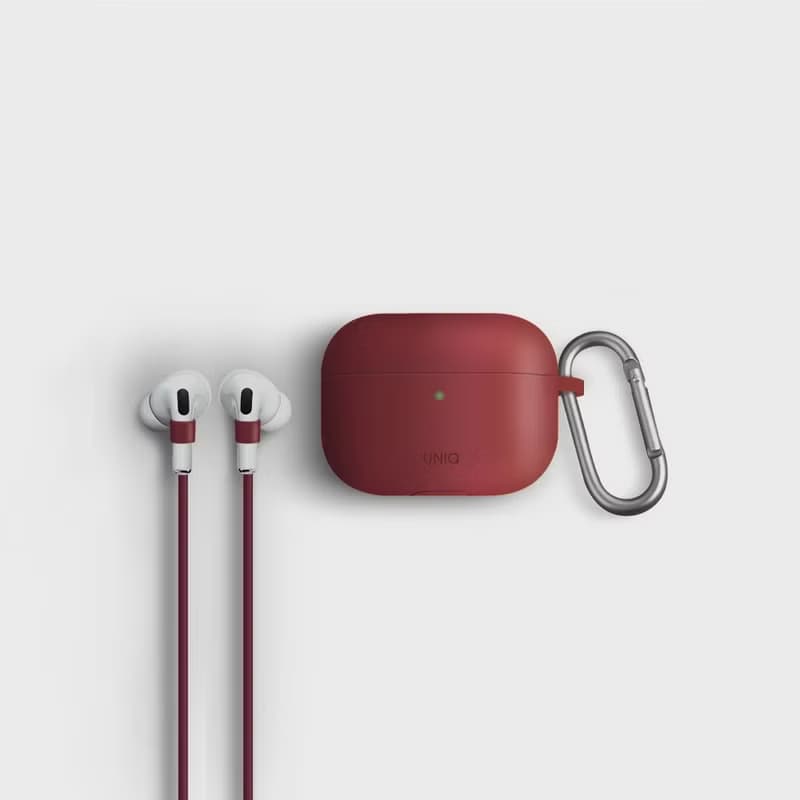 AirPods Pro Vencer矽膠保護套配掛鉤防丟線-勃根地紅