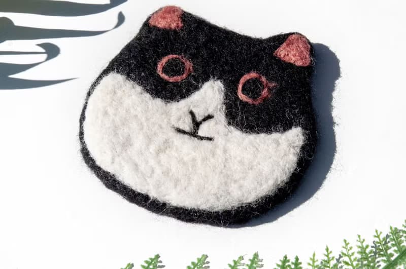 情人節禮物 聖誕交換禮物 森林系羊毛氈杯墊 動物杯墊-貓咪吸水墊