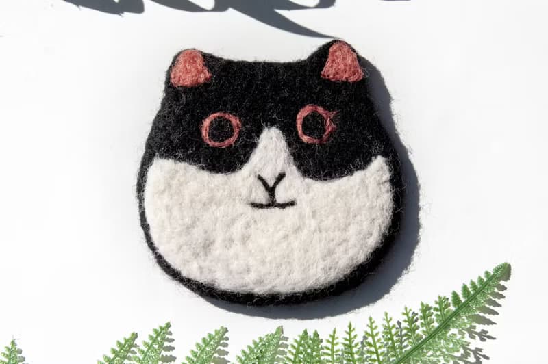 情人節禮物 聖誕交換禮物 森林系羊毛氈杯墊 動物杯墊-貓咪吸水墊