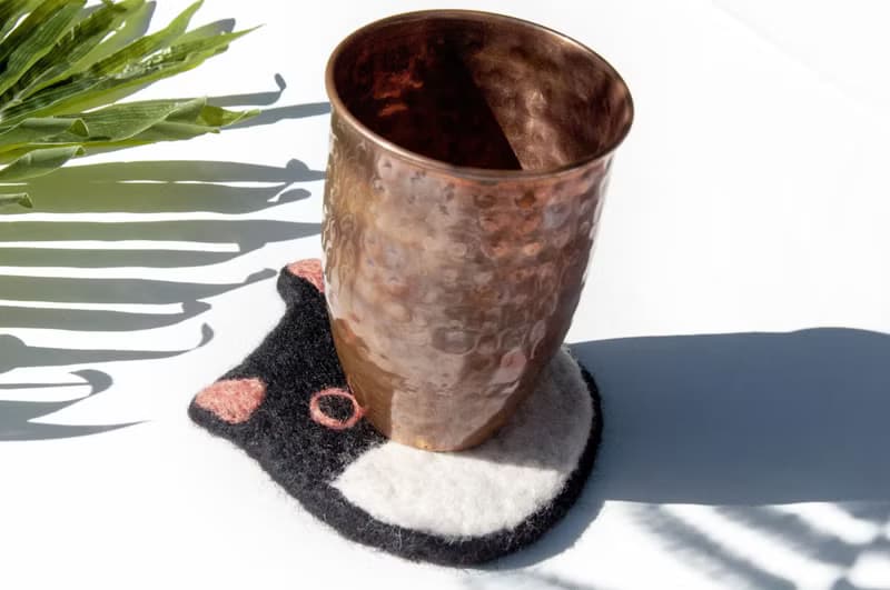 情人節禮物 聖誕交換禮物 森林系羊毛氈杯墊 動物杯墊-貓咪吸水墊