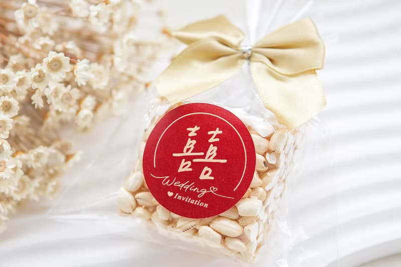 婚禮小物 手寫風紅色囍字米香x50個+大提籃x1個(限宅配)