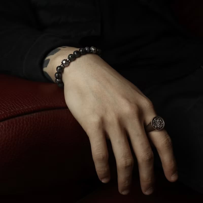 Korea traditional DanCheng labradolite Silver bracelet / Cheong - 9