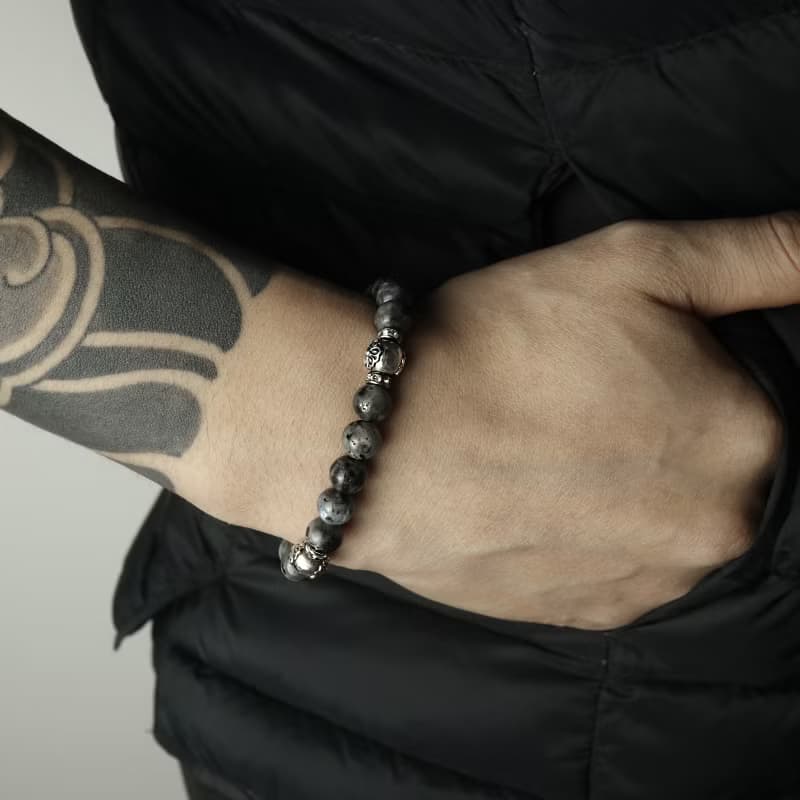 Korea traditional DanCheng labradolite Silver bracelet / Cheong - 9