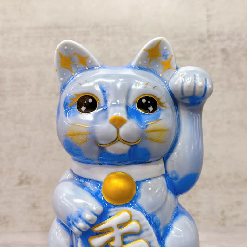 【富貴靈貓】日本清水燒招財貓 | 花結晶 青 千万両 左