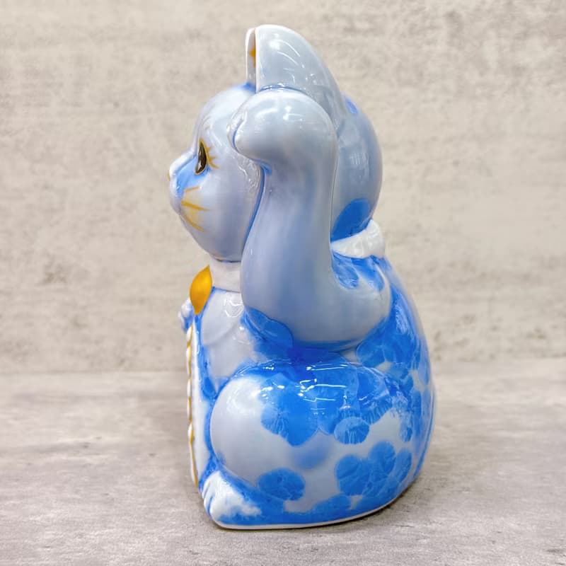 【富貴靈貓】日本清水燒招財貓 | 花結晶 青 千万両 左