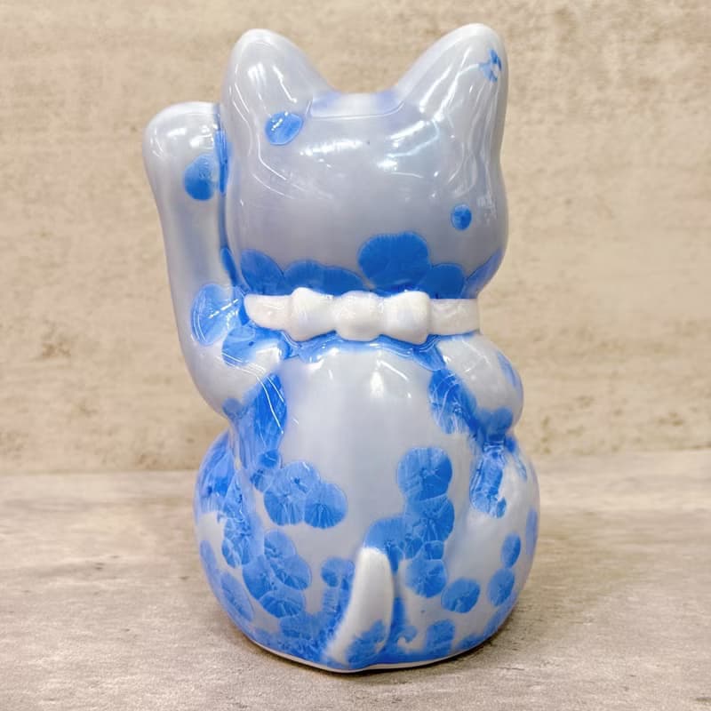 【富貴靈貓】日本清水燒招財貓 | 花結晶 青 千万両 左