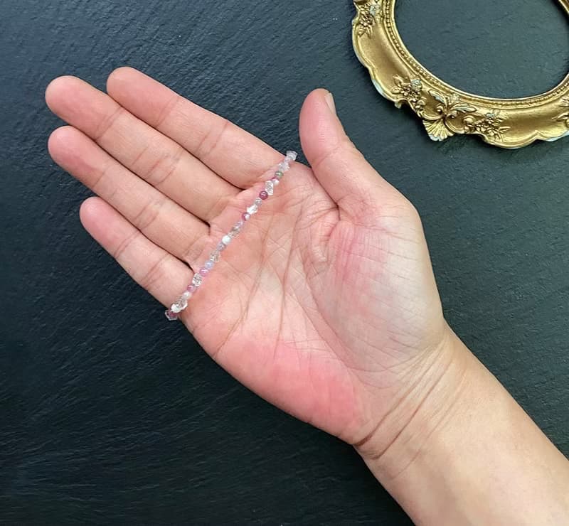 能量原石-閃靈鑽原石x梅花碧璽925純銀手鍊  淨化七輪 旺姻緣人緣
