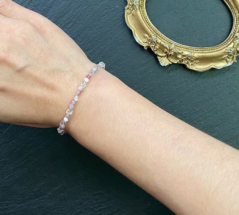能量原石-閃靈鑽原石x梅花碧璽925純銀手鍊  淨化七輪 旺姻緣人緣