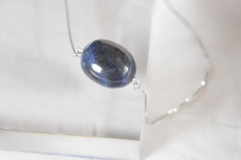 【智慧之石】天然藍紋石 純銀鎖骨頸鍊 (銀/金) 全925純銀 水晶