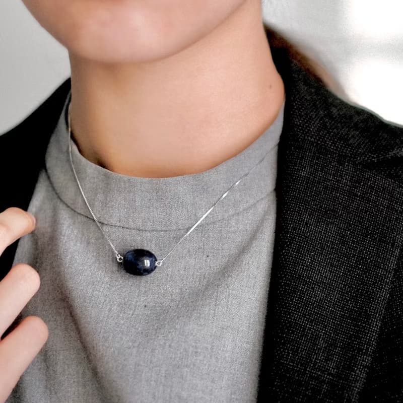 【智慧之石】天然藍紋石 純銀鎖骨頸鍊 (銀/金) 全925純銀 水晶