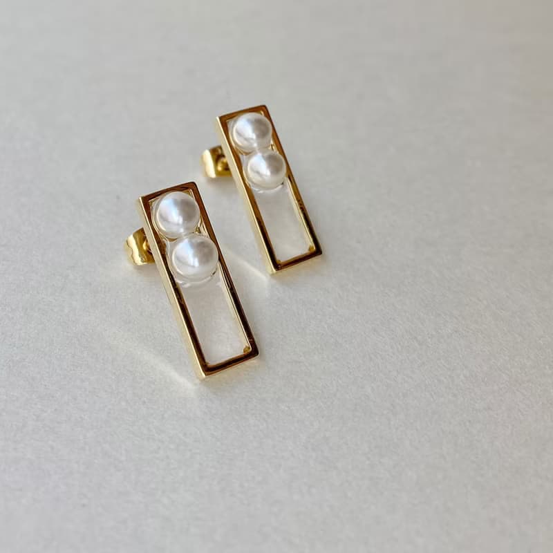 ダブルパールスクエアピアス/イヤリング