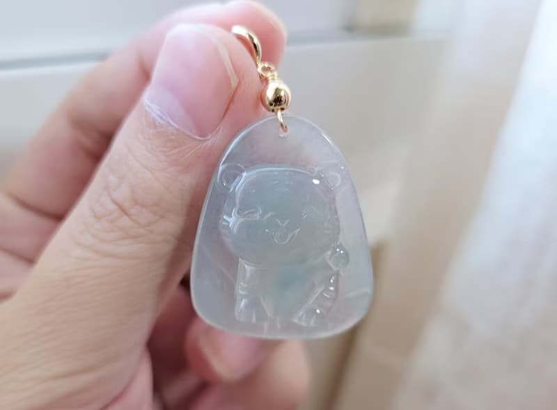 【親翠】天然翡翠 正冰睛綠可愛老虎牌925純銀鎖骨鏈 生肖虎