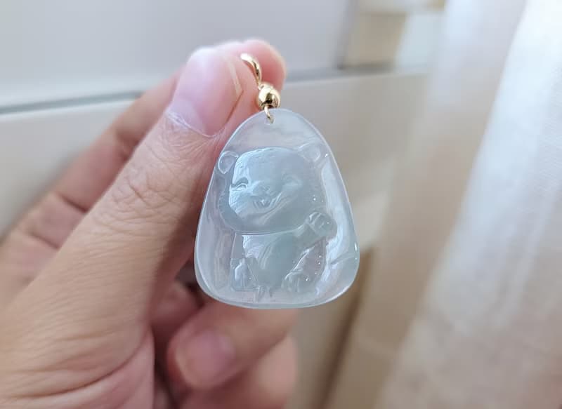 【親翠】天然翡翠 正冰睛綠可愛老虎牌925純銀鎖骨鏈 生肖虎