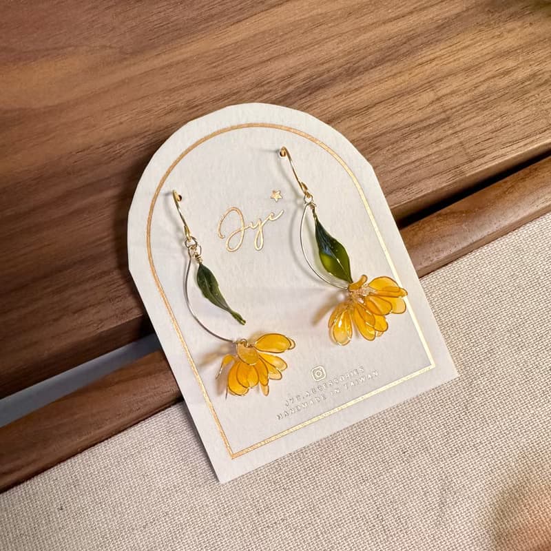 金木樨 金桂花 手作編織水晶花貼耳耳環 無痛耳夾 uv飾品