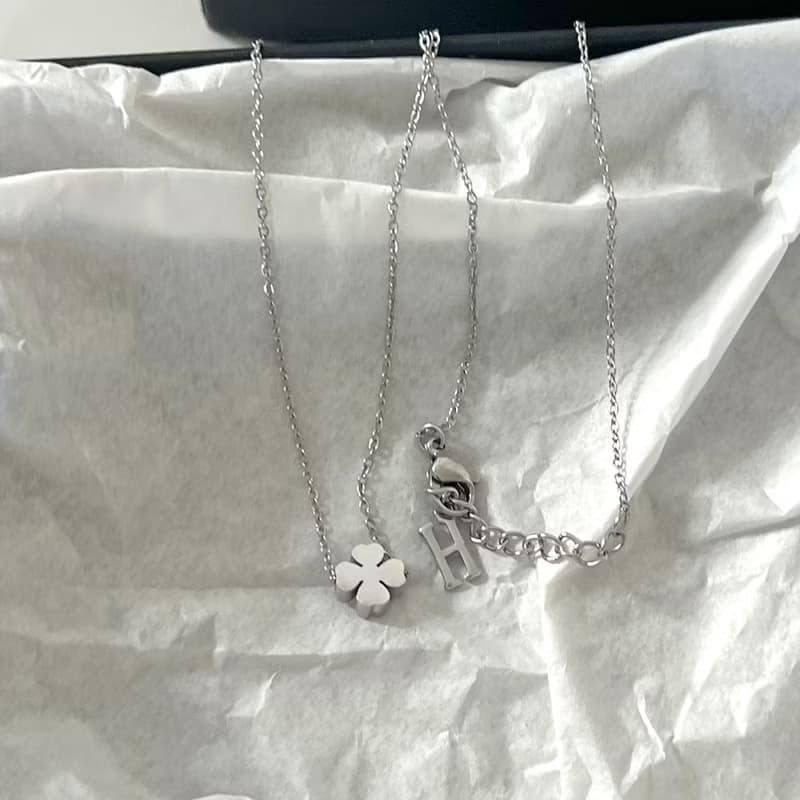 Lucky Four Leaf Clover Initial Necklace