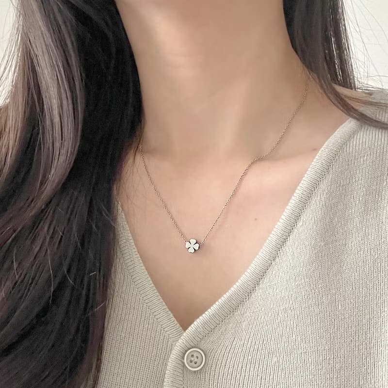 Lucky Four Leaf Clover Initial Necklace