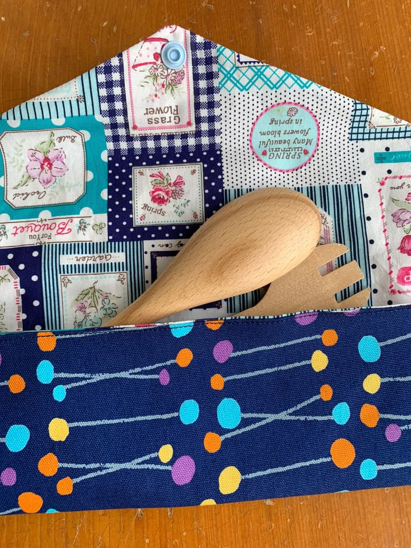 文青風環保筷袋  彩色點點 藍 手作餐具袋.交換禮物.嚴選最