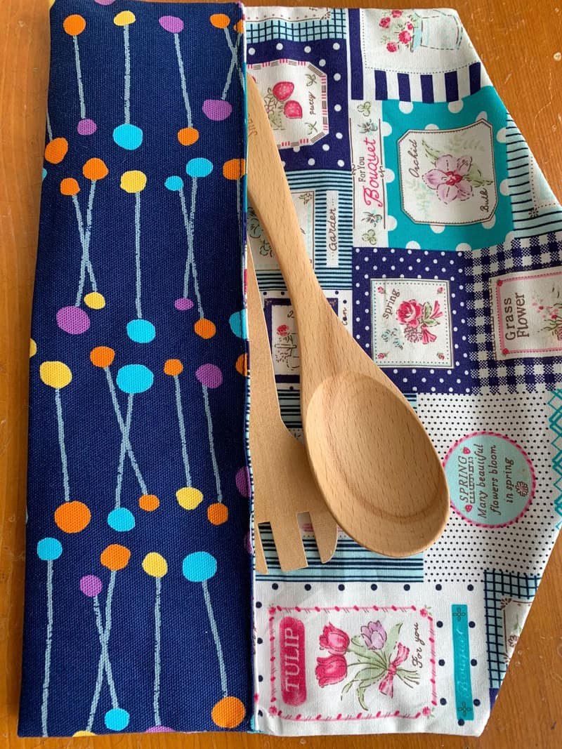 文青風環保筷袋  彩色點點 藍 手作餐具袋.交換禮物.嚴選最