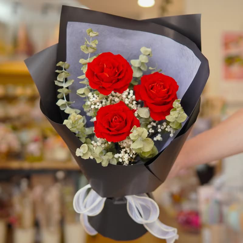 永生系列 - 3朵大朵玫瑰永生玫瑰花花束