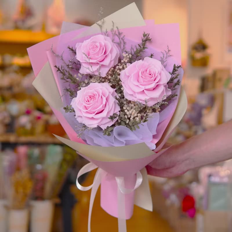 永生系列 - 3朵大朵玫瑰永生玫瑰花花束