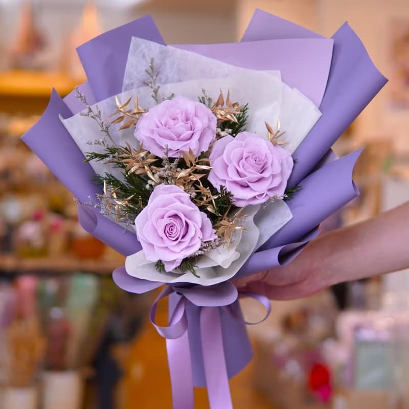 永生系列 - 3朵大朵玫瑰永生玫瑰花花束