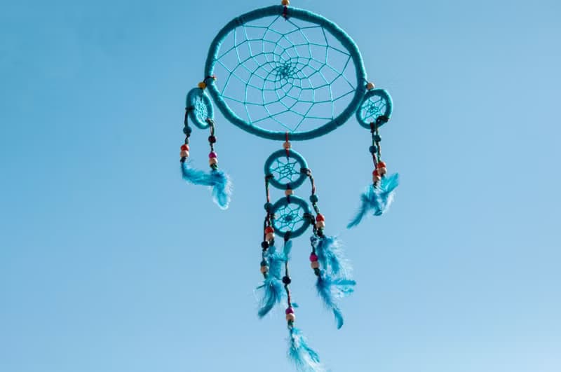 民族風掛飾 boho 手工編織棉麻捕夢網吊飾dream Cather-藍色花園