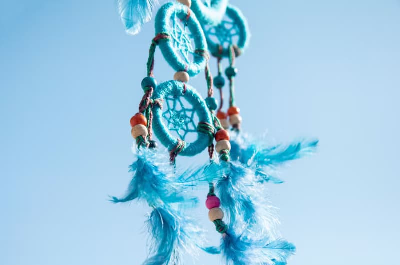 民族風掛飾 boho 手工編織棉麻捕夢網吊飾dream Cather-藍色花園