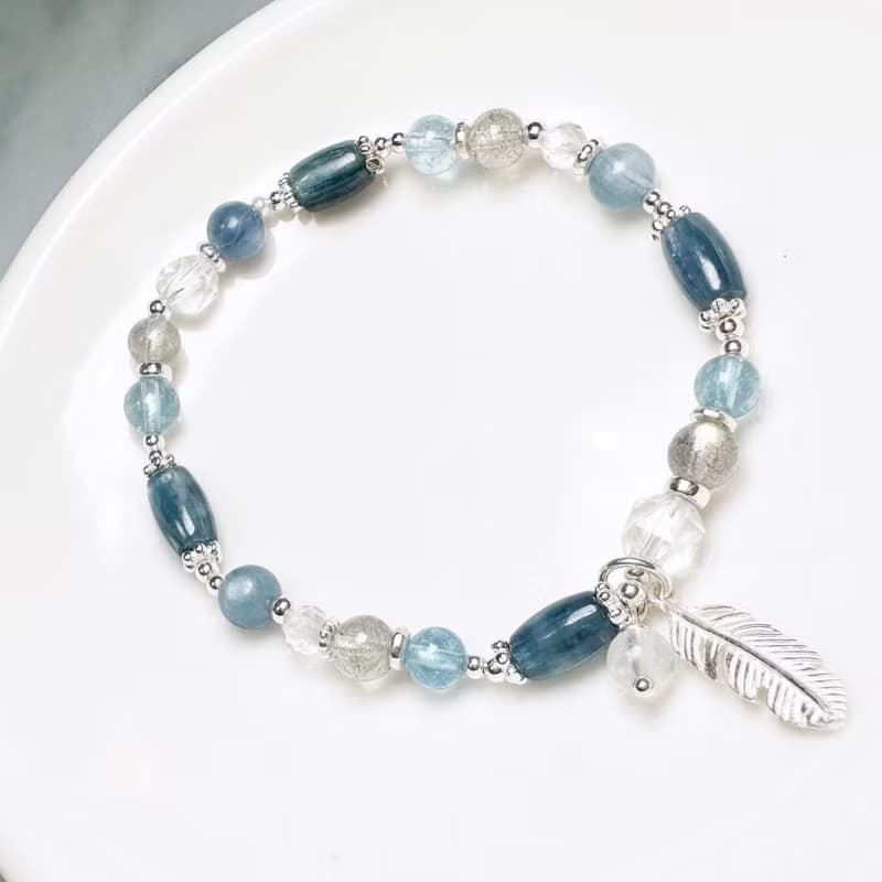 希臘風情-藍晶石.拉長石.海藍寶.設計款手鍊