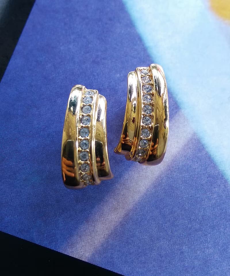 Vintage Jewelry 西洋古董飾品 AVON 金色調 百年紀念款 夾式耳環