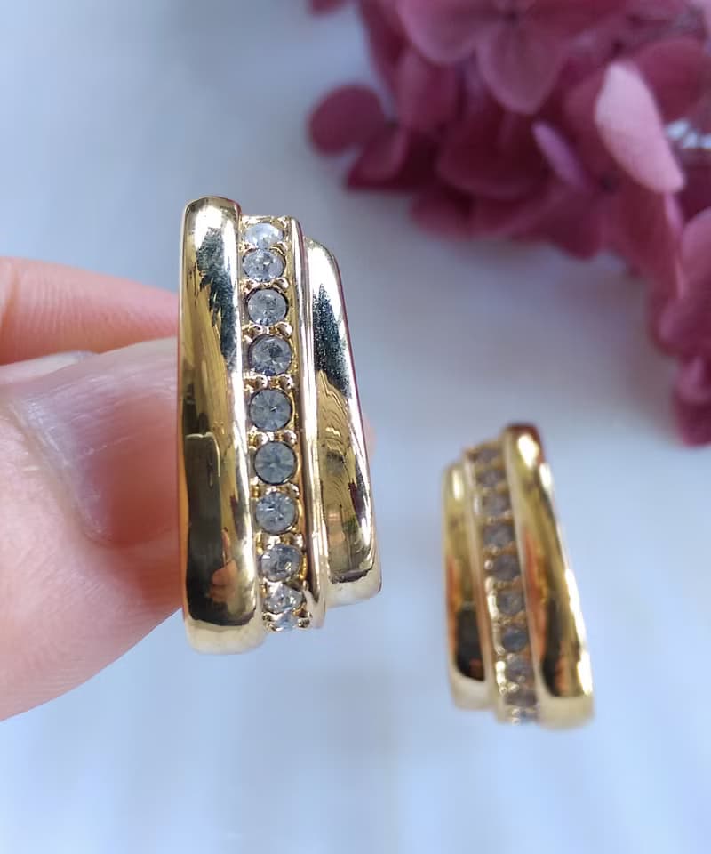 Vintage Jewelry 西洋古董飾品 AVON 金色調 百年紀念款 夾式耳環