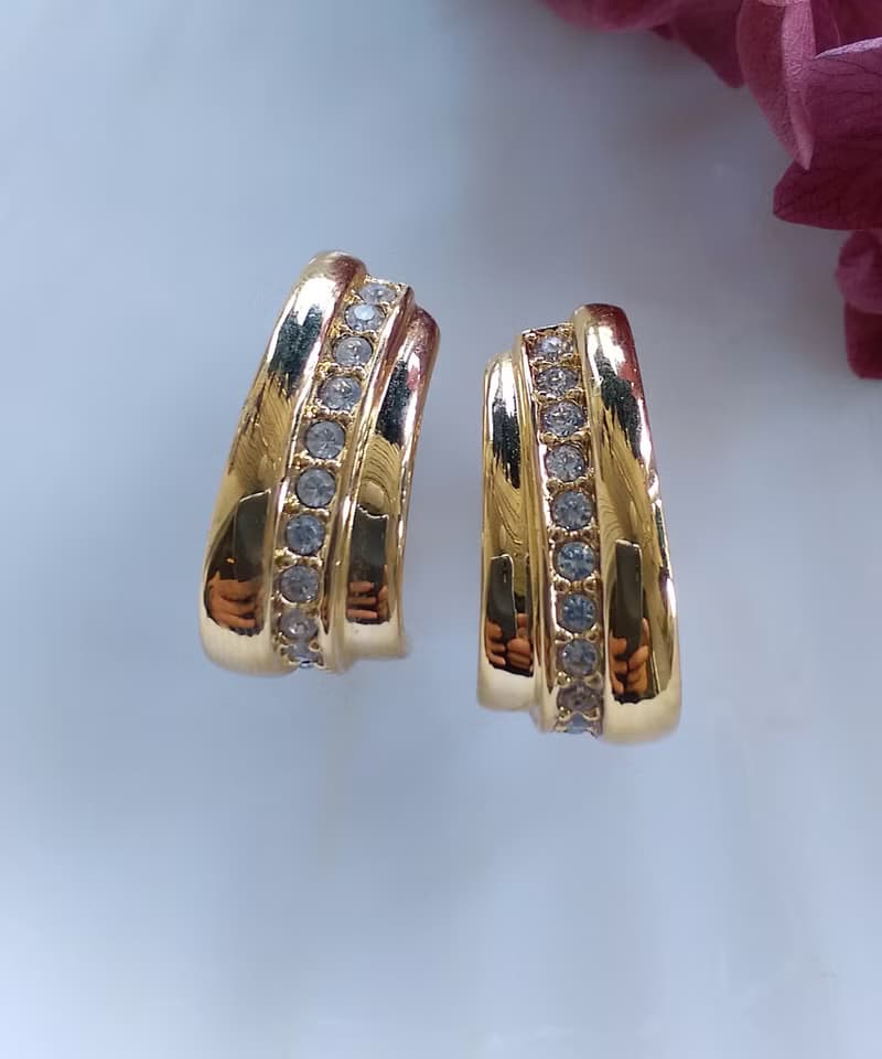 Vintage Jewelry 西洋古董飾品 AVON 金色調 百年紀念款 夾式耳環
