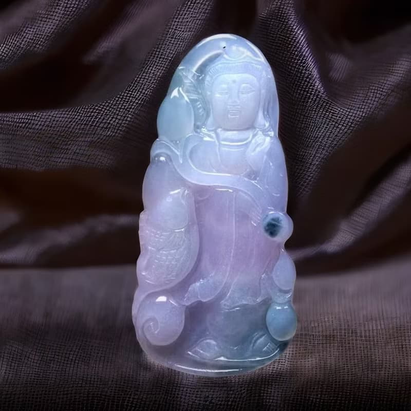 冰種紫羅蘭飄花翡翠精雕觀音菩薩 | 天然緬甸玉翡翠A貨 | 送禮