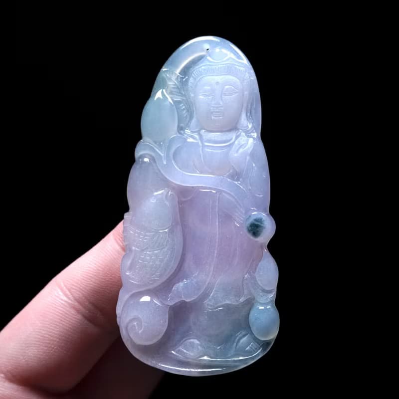 冰種紫羅蘭飄花翡翠精雕觀音菩薩 | 天然緬甸玉翡翠A貨 | 送禮