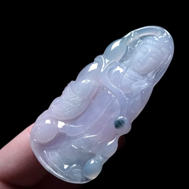冰種紫羅蘭飄花翡翠精雕觀音菩薩 | 天然緬甸玉翡翠A貨 | 送禮