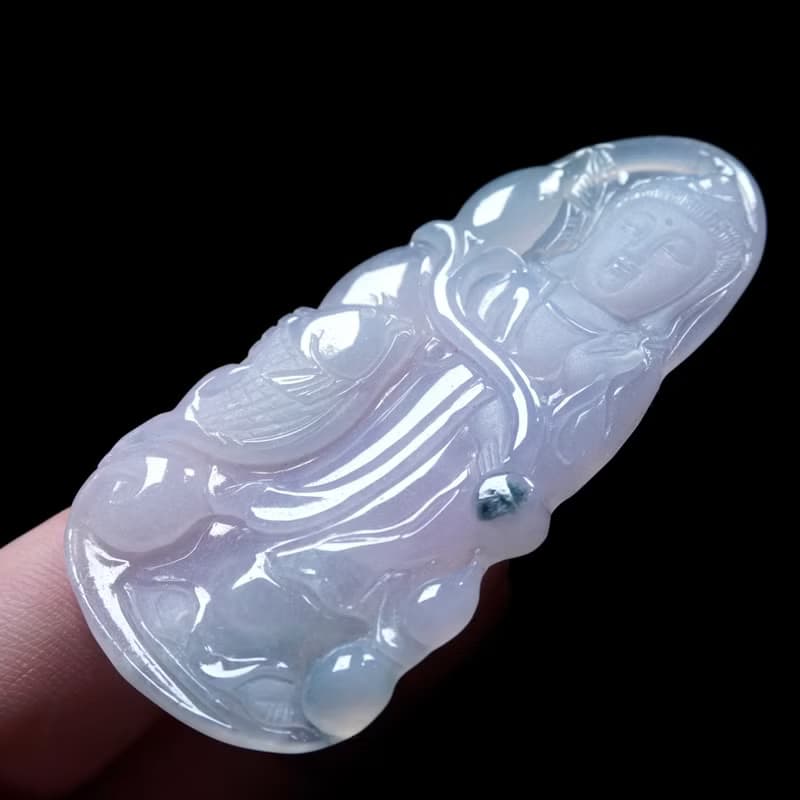 冰種紫羅蘭飄花翡翠精雕觀音菩薩 | 天然緬甸玉翡翠A貨 | 送禮