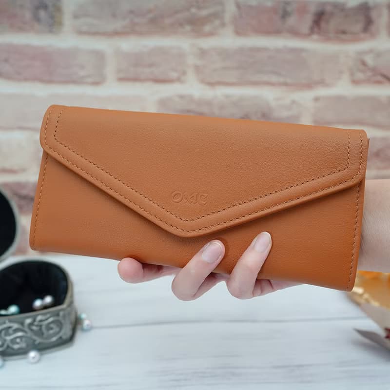 文藝復興信封式兩折牛皮長夾4116(焦糖色)