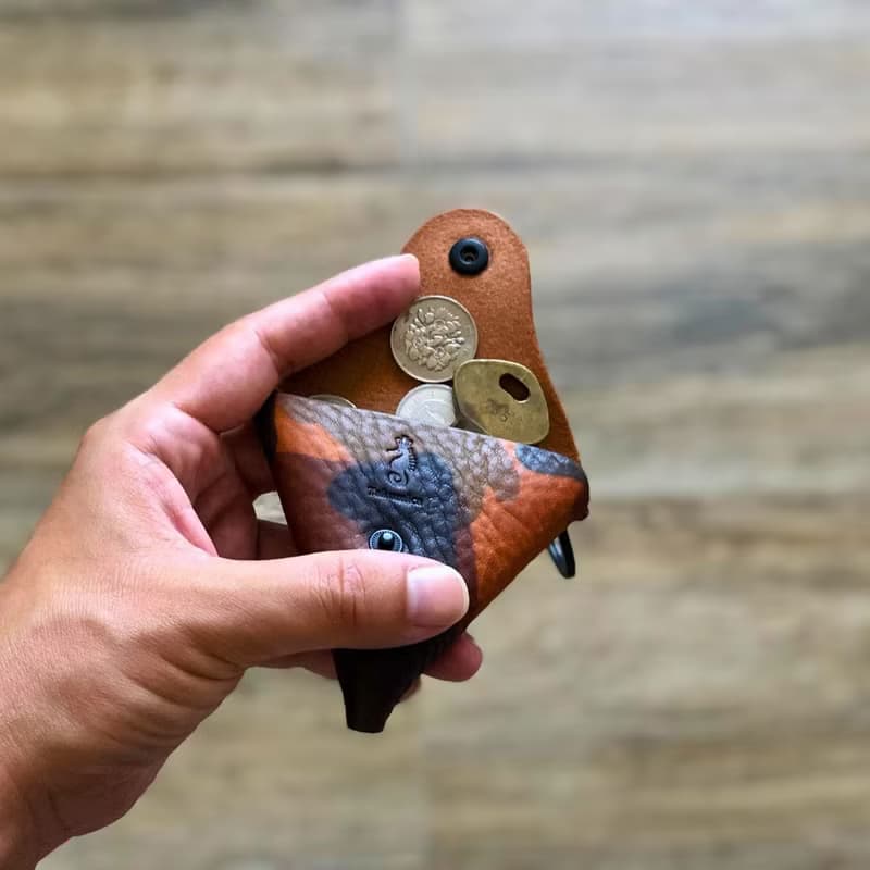 日本製【Takumicsタクミクス】三角零錢包 鑰匙圈 散紙包 植鞣革