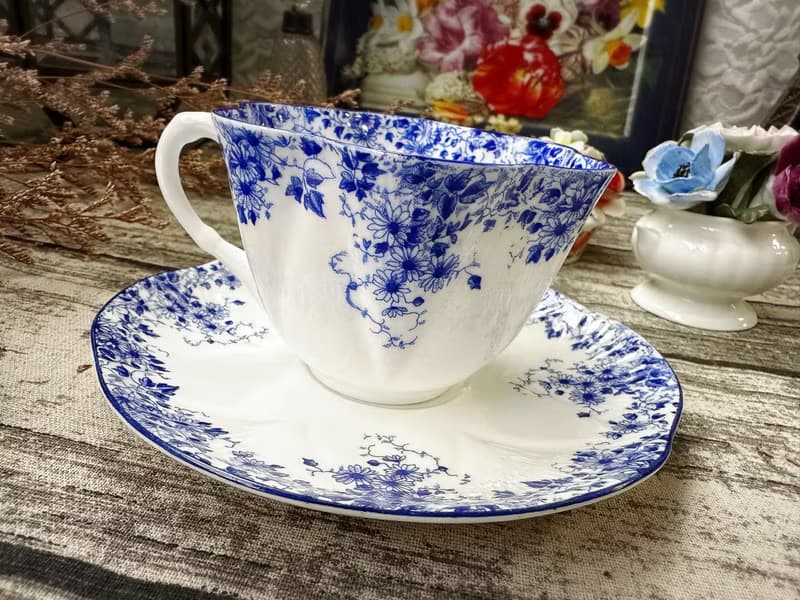 古董英國Shelley Dainty Blue美麗骨瓷藍色花卉系列三件杯盤組