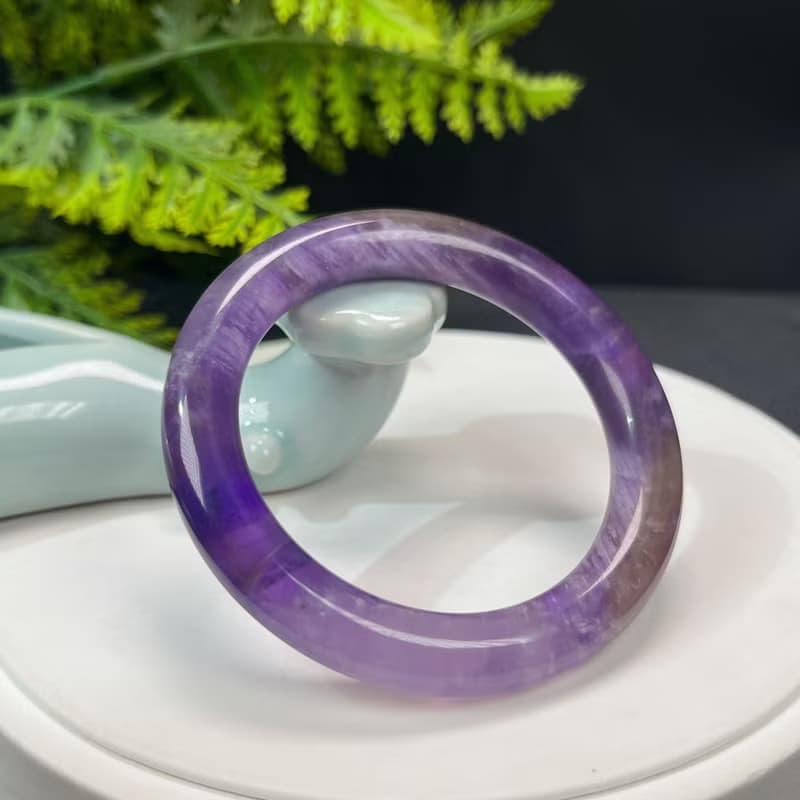 精品 紫色兔毛水晶手鐲 52+MM 冰透星光閃片 紫水晶圓條 靈性精神