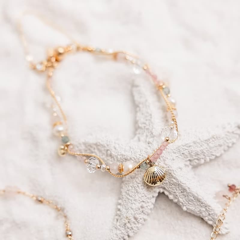 桃花 x  粉貓眼 珍珠 白水晶 粉晶 鋯石【夕陽下的心動旋律】手鍊