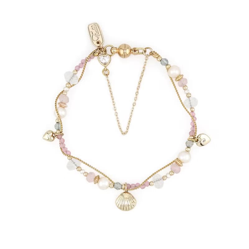 桃花 x  粉貓眼 珍珠 白水晶 粉晶 鋯石【夕陽下的心動旋律】手鍊