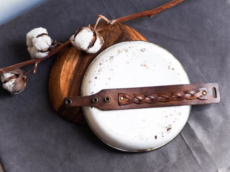 巧克力黑糖麻花午茶時光 古董真皮皮革手環 中性 手鍊 皮革