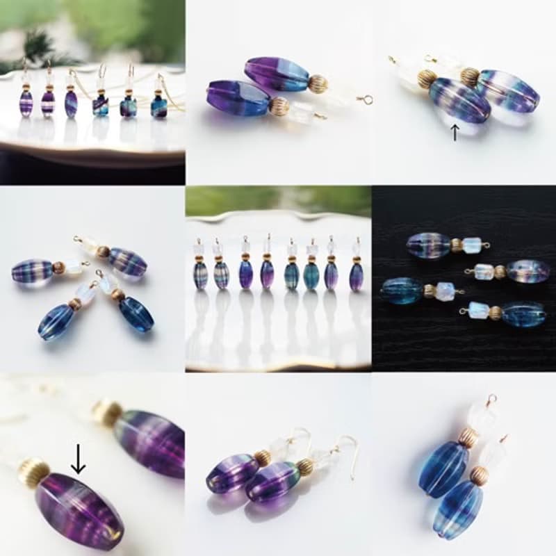 ストライプフローライトによる香水瓶風のフックピアス　Perfume bottle