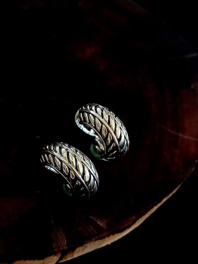vintage jewelry  古典立體銀色葉輪夾式耳環